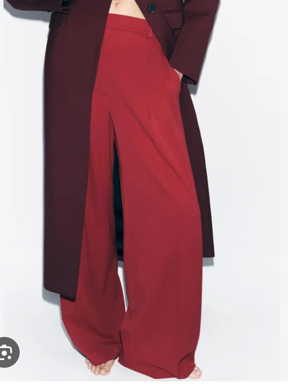 Zara NWT ZW Collection red dart wide leg trousers 7149/072
